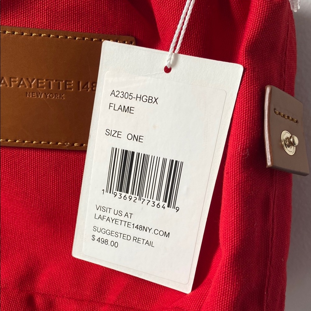 Lafayette 148 Red Canvas Bag with Brown Leather Accents, NWT - Picture 3 of 11